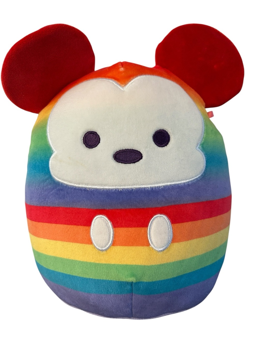 Disney Squishmallows Rainbow Mickey Mouse Plush Toy Red Ears, Multicolor Stripes